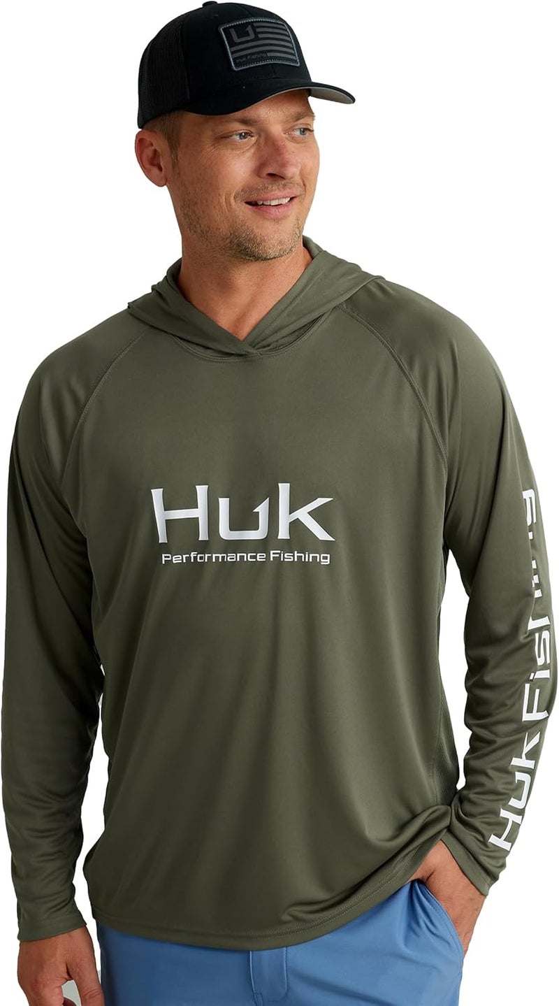 HUK Store هودي طويل الأكمام للرجال مع فتحات، قميص صيد مع غطاء رأس - Image 1
